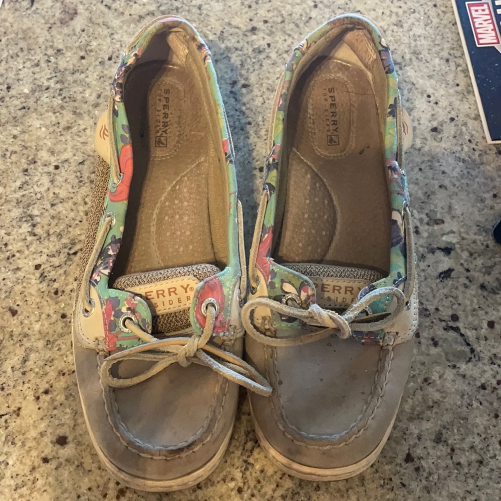 Multi colored flower Sperry boat shoe